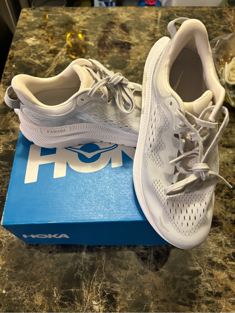 Hoka White/Light Grey Kawana Women’s Running Sneakers